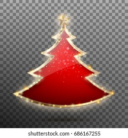 Christmas tree isolated on transparent background. New Year red tree made of glass and stars. And also includes EPS 10 vector