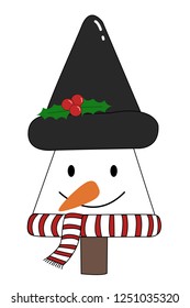 christmas tree isolated on white background, snowman concept