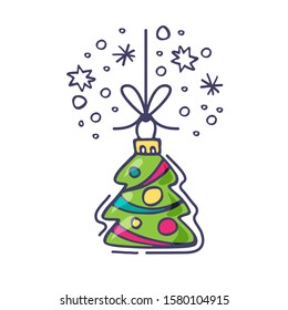 Christmas tree isolated on white background. Hand drawn style. Doodle style. Christmas or New Year vector illustration. Design element for greeting card, leaflet, banner, poster or flyer.