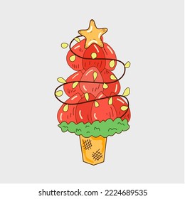 Árbol de Navidad aislado en fondo blanco. cita navideña, invierno feliz, caricatura adecuada para, impresión, sublimación, camisa, postal, imprimible, papelería, niños, etc.