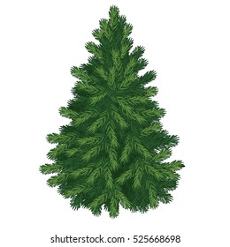 Christmas tree isolated on white background. Sketch for greeting card, festive poster or party invitations.The attributes of Christmas and New year. Vector illustration.