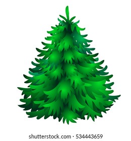 Christmas tree isolated on white background. Sketch for greeting card, festive poster or party invitations.The attributes of Christmas and New year. Vector illustration.