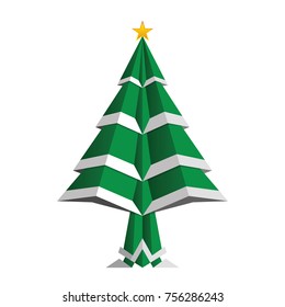 Christmas tree isolated on white background. Christmas tree paper craft. vector illustration.