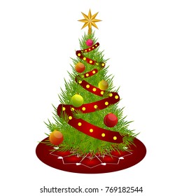 Christmas tree isolated on white background, Vector illustration