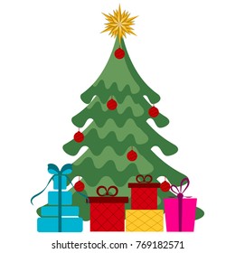 Christmas tree isolated on white background, Vector illustration