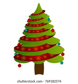 Christmas tree isolated on white background, Vector illustration