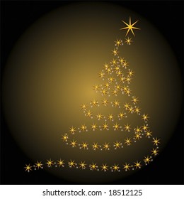 Christmas tree isolated over black and gold gradient