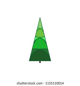 Christmas tree isolated. Silhouette design green spruce on white background. Symbol of winter, decoration and Christmas holiday season. Isolated graphic element. Flat vector image. Vector illustration