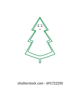 Christmas tree isolated. Silhouette design green spruce on white background. Symbol of winter, decoration and Christmas holiday season. Isolated graphic element. Flat vector image. Vector illustration