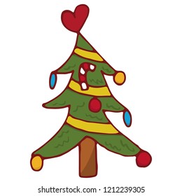Christmas tree isolated. Vector doodle illustration.