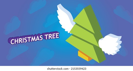 Christmas tree isometric design icon. Vector web illustration. 3d colorful concept