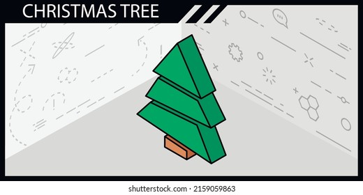 Christmas tree isometric design icon. Vector web illustration. 3d colorful concept