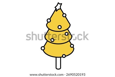 Christmas Tree Isometric Line Drawing Icon Illustration of a Decorated Pine Tree with stars for Holiday Season, Vector Illustration