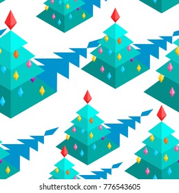 Christmas tree isometric style pattern. Christmas ornament. New Year Vector background