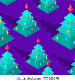 Christmas tree isometric style pattern. Christmas ornament. New Year Vector background
