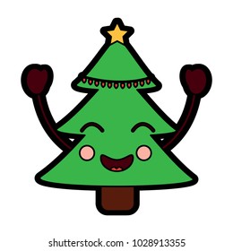 christmas tree kawaii cartoon smiling
