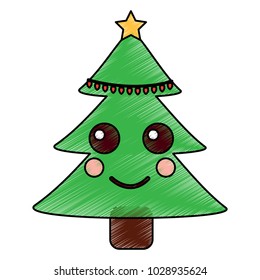 christmas tree kawaii cartoon smiling
