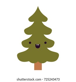 christmas tree kawaii facial expression smiling on colorful silhouette vector illustration