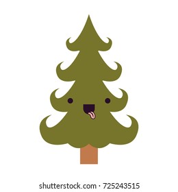 christmas tree kawaii facial expression with tongue out on colorful silhouette vector illustration