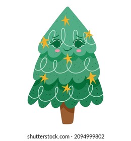 christmas tree kawaii icon isolated