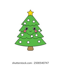 Christmas tree kawaii vector, perfect for cute holiday designs and festive illustrations.