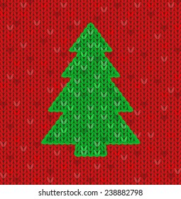 The christmas tree knitted card. Vector illustration.