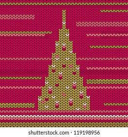 Christmas tree knitted pattern in red and green colors, vector