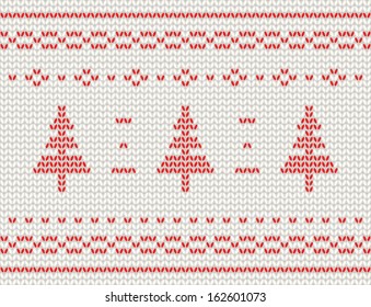 Christmas tree knitted pattern, vector illustration. Vector knitted background.