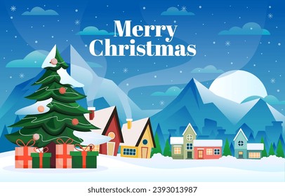 Christmas Tree Landscape Background in Winter