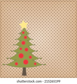 Christmas tree layout on polka dot  background for scrapbooking or cards, vector format