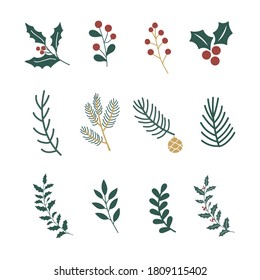 Christmas Tree Leaf Designs Flat Vector