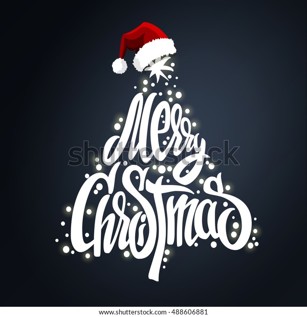 Christmas Tree Lettering Santas Hat Stock Vector (Royalty Free ...