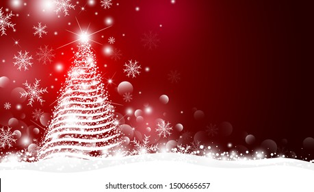 Christmas tree and light with bokeh design on red background vector illustration