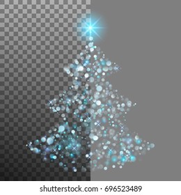 Christmas tree from light and bokeh on transparent background. Greeting card or invitation template. And also includes EPS 10 vector