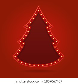 Christmas tree light bulb or light vintage signboard on red background. Vector illustration