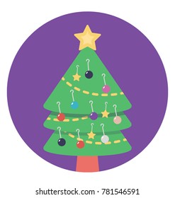 A christmas tree with light decoration flat design vector icon