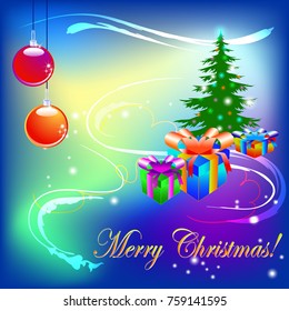 Christmas tree with light decoration and the text Merry Christmas, abstract