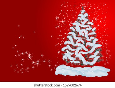 christmas tree with light on red background