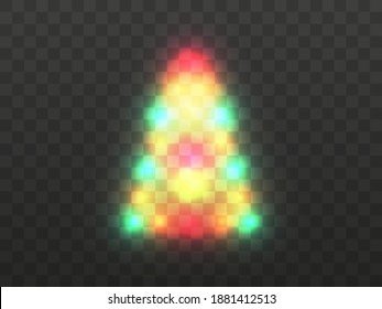 Christmas tree light on a transparent background. Transparent lights in Christmas colors in the shape of a Christmas tree.  Vector illustration