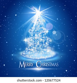 Christmas tree and light over blue background