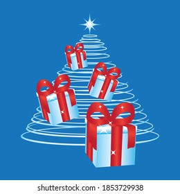 Christmas tree light with presents. Vector illustration.