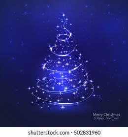 Christmas tree from light and snow vector background