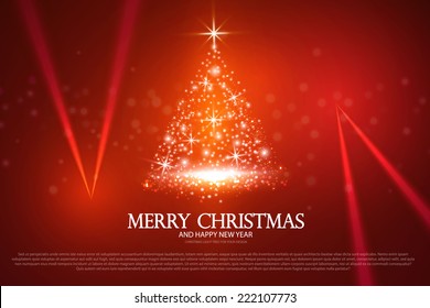 Christmas tree from light & spotlight. Vector illustration
