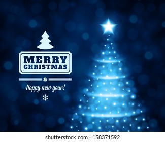 Christmas tree from light vector background. Card or invitation. Eps 10. 