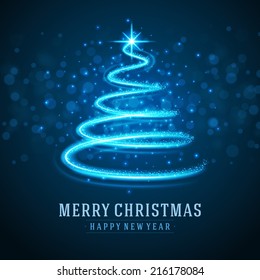 Christmas Tree From Light Vector Background. Greeting Card Or Invitation. Eps 10.  