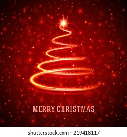 Christmas tree from light vector background. Greeting card or invitation. Eps 10.