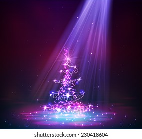 Christmas tree from light vector background