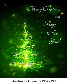 Christmas tree from light vector background