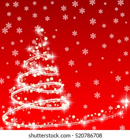 Christmas tree from light vector background. Greeting card or invitation. Eps 10.