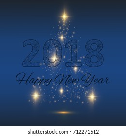 Christmas tree from light vector background. Greeting card or invitation. Merry Christmas and New Year 2018 typographical on holidays background